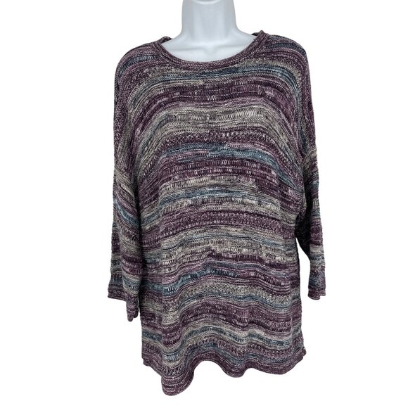 J.Jill Intarsia Mixed Texture Marled Cotton Blend Crewneck Sweater Size L - Picture 1 of 8